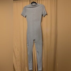 Gray Short Sleeve Jumpsuit Zip Up Back